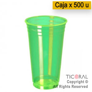 VASO NEON FLUO 300CC AMARILLO LIMON COPOBRAS x 500 unidades (20 paq x 25 unidades)